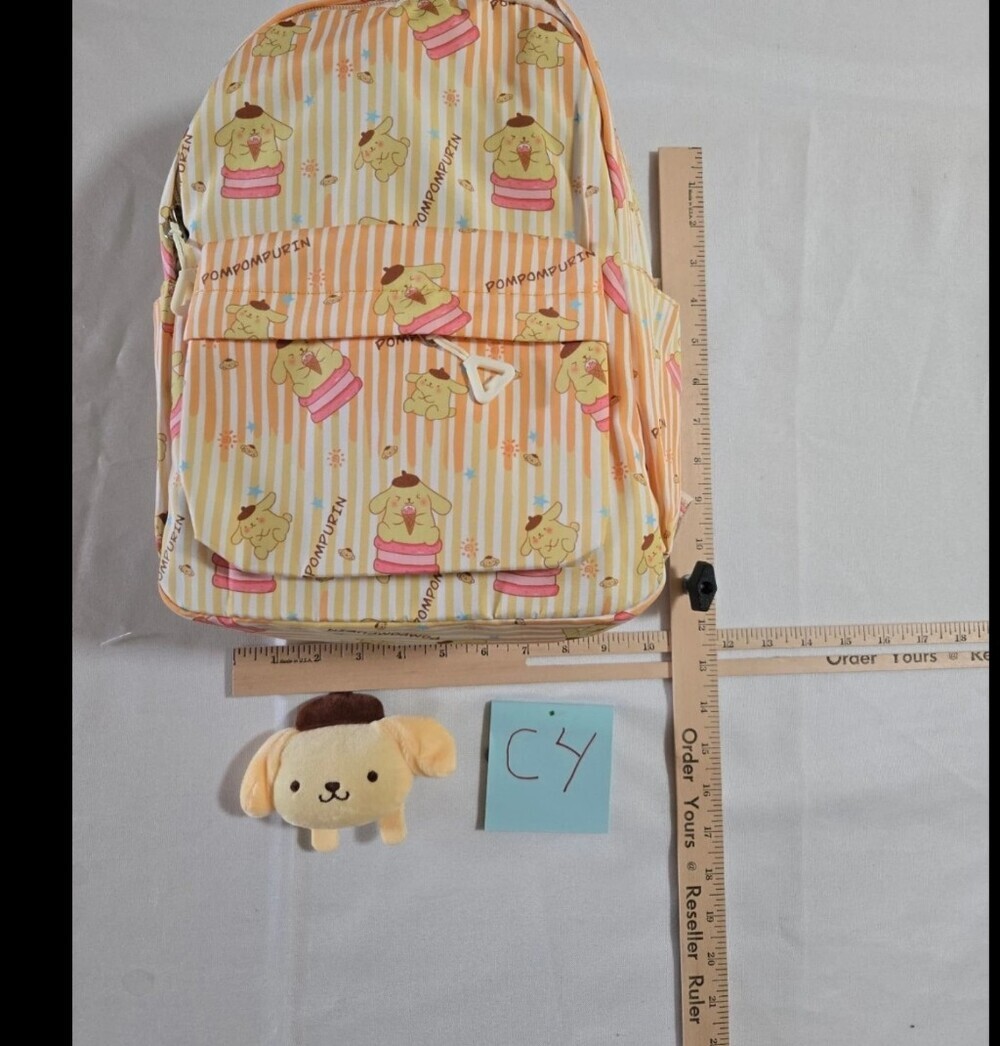 Sanrio Pompompurin Kids Backpack in Yellow and Pink Stripe Print